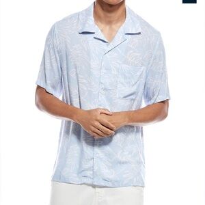 NWT Onia Camp Collar Shirt Palm Sketch Viscose Light Blue $165 MSRP Resortwear